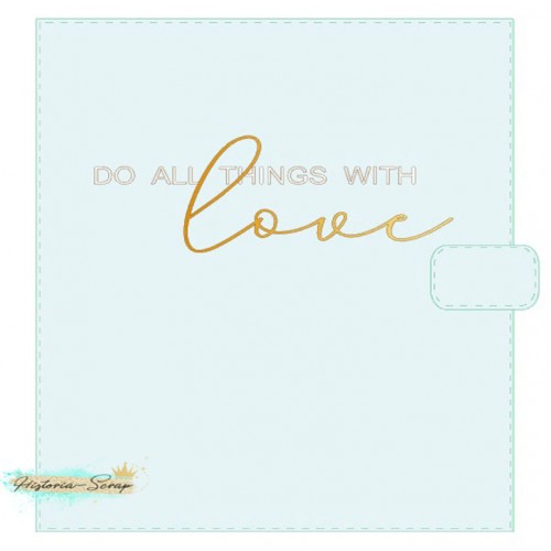 Надпись из термотрансфера "Do all things with love", цвет золото зеркало + матовое золото, ширина 106 мм